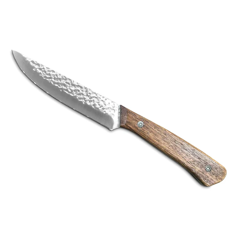 23.5 cm - Chuleteros HQ Kamet Coltello Bistecca Martellato In Acciaio Inox Con Manico Legno Set 6 Pz