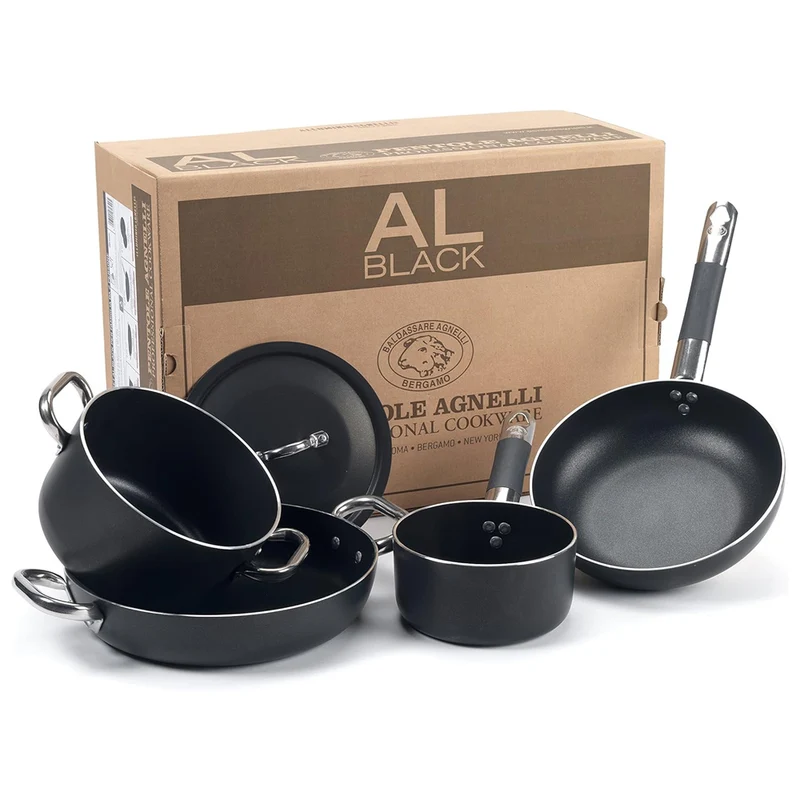 AlBlack 5mm Batteria Pentole Antiaderenti a Induzione In Alluminio Set 5 Pz
