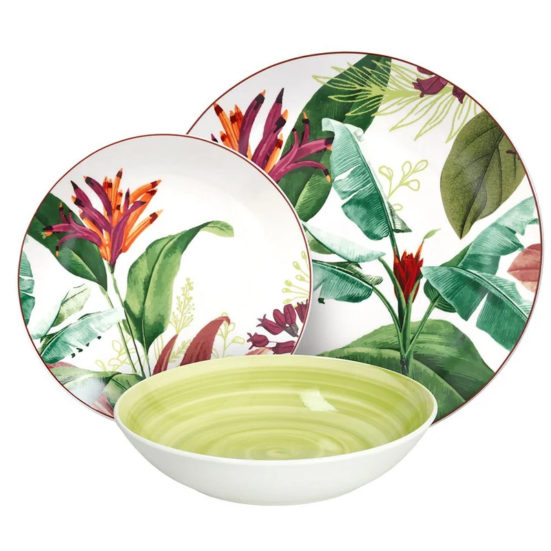 Madison Tropicalia Servizio Piatti Decorato In Porcellana Set 18 Pz