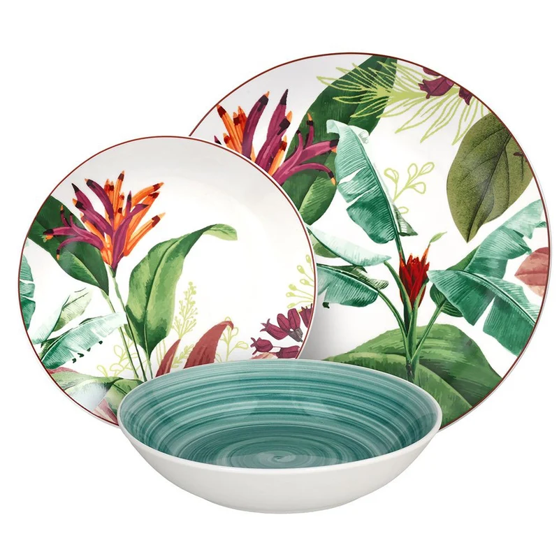 Madison Tropicalia Servizio Piatti Decorato In Porcellana Set 18 Pz