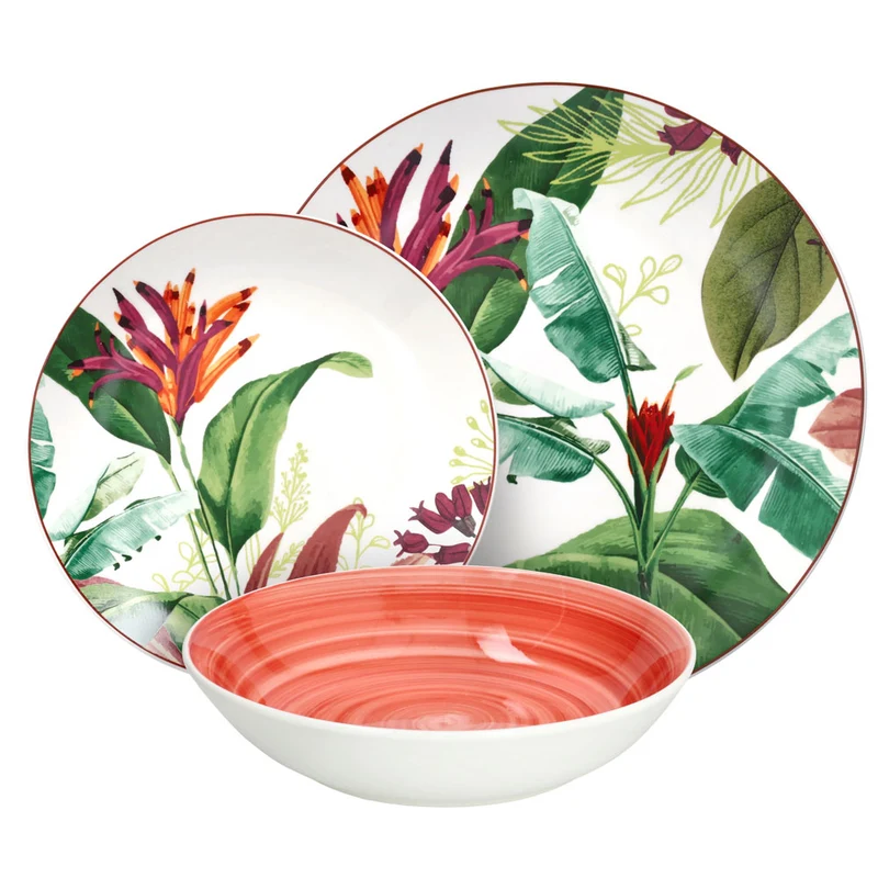 Madison Tropicalia Servizio Piatti Decorato In Porcellana Set 18 Pz