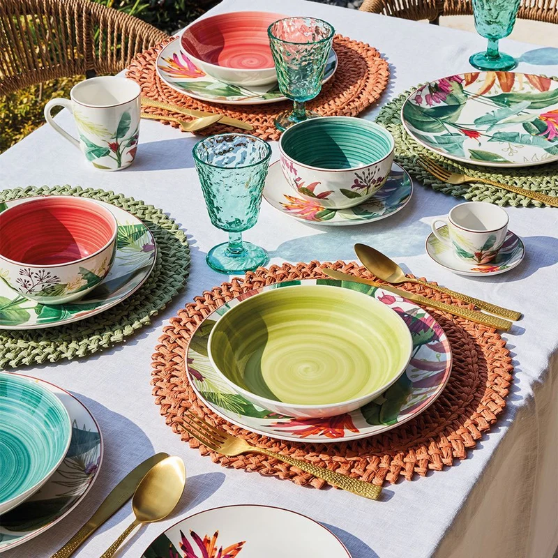 Madison Tropicalia Servizio Piatti Decorato In Porcellana Set 18 Pz