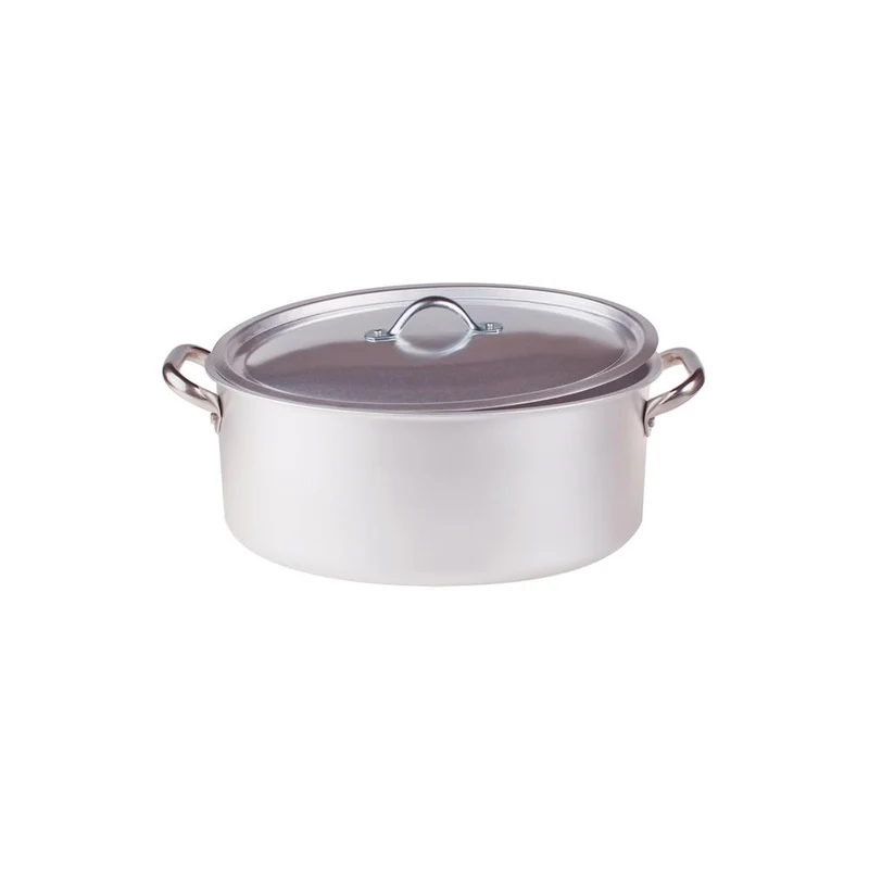 Alluminio 3mm Professionale Casseruola Alta Ovale Con Coperchio e 2 Maniglie Inox