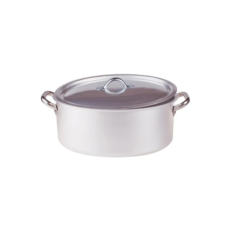 Alluminio 3mm Professionale Casseruola Alta Ovale Con Coperchio e 2 Maniglie Inox