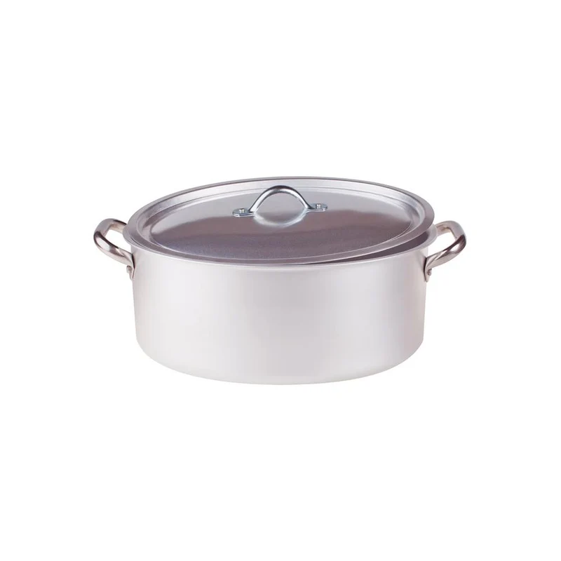 Alluminio 3mm Professionale Casseruola Alta Ovale Con Coperchio e 2 Maniglie Inox