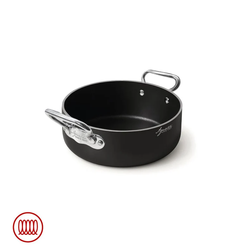 AlBlack 1907 Casseruola Bassa Induzione In Alluminio Antiaderente 5mm Con 2 Maniglie Inox