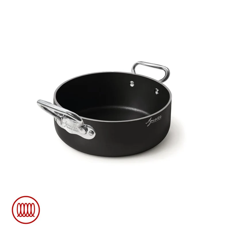 AlBlack 1907 Casseruola Bassa Induzione In Alluminio Antiaderente 5mm Con 2 Maniglie Inox