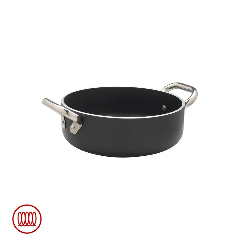 AlBlack Casseruola Bassa Induzione In Alluminio Antiaderente 5mm Con 2 Maniglie Inox
