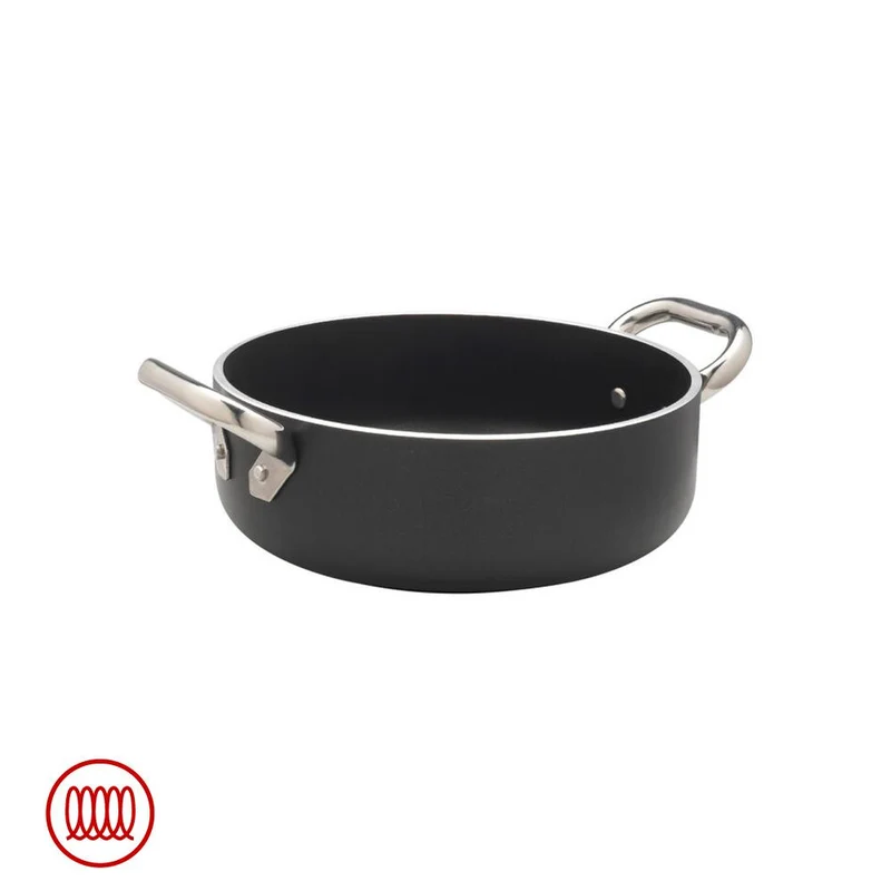 AlBlack Casseruola Bassa Induzione In Alluminio Antiaderente 5mm Con 2 Maniglie Inox