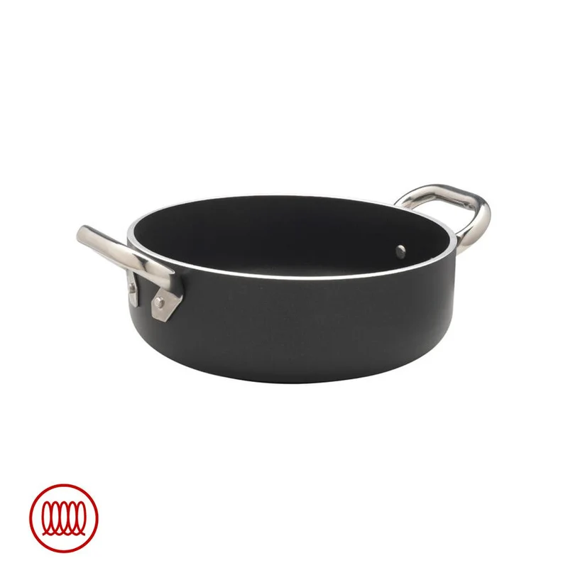 AlBlack Casseruola Bassa Induzione In Alluminio Antiaderente 5mm Con 2 Maniglie Inox