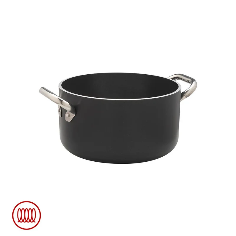 AlBlack Casseruola Alta Induzione In Alluminio Antiaderente 5mm Con 2 Maniglie Inox