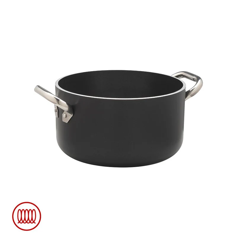 AlBlack Casseruola Alta Induzione In Alluminio Antiaderente 5mm Con 2 Maniglie Inox