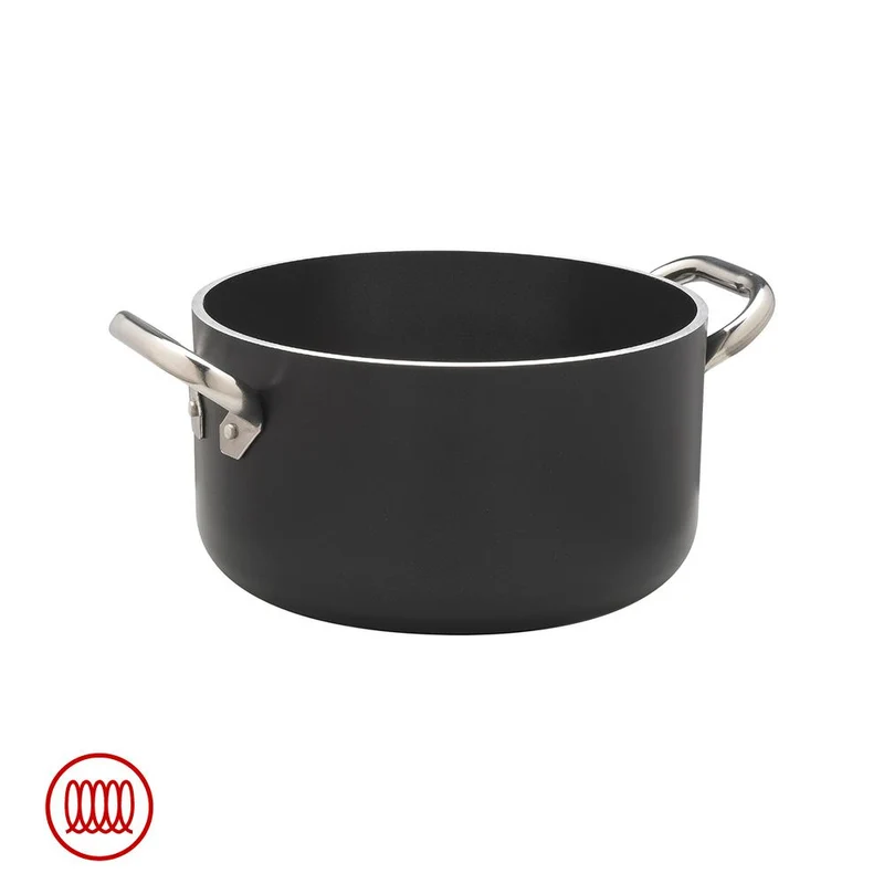AlBlack Casseruola Alta Induzione In Alluminio Antiaderente 5mm Con 2 Maniglie Inox