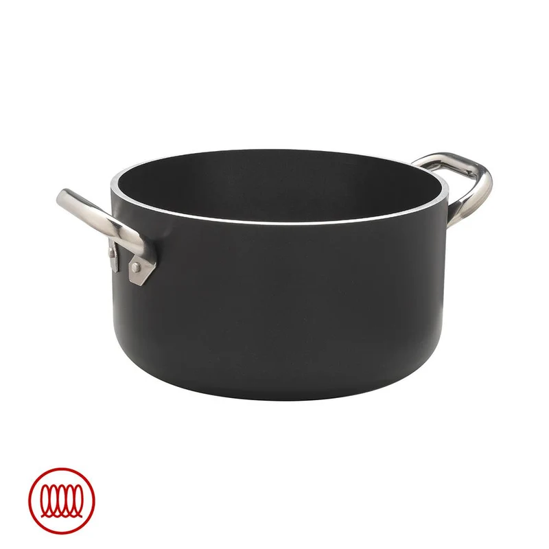 AlBlack Casseruola Alta Induzione In Alluminio Antiaderente 5mm Con 2 Maniglie Inox