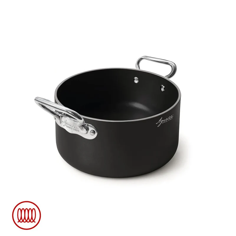 AlBlack 1907 Casseruola Alta Induzione In Alluminio Antiaderente 5mm Con 2 Maniglie Inox