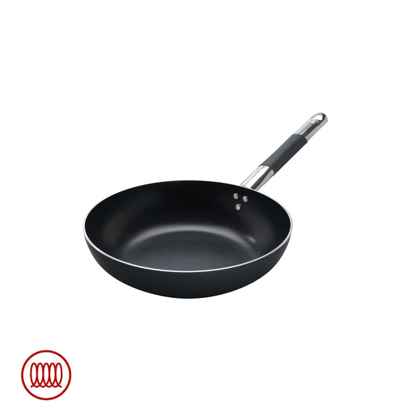AlBlack Padella Alta Svasata Induzione In Alluminio Antiaderente 5mm Con Manico Cool Inox