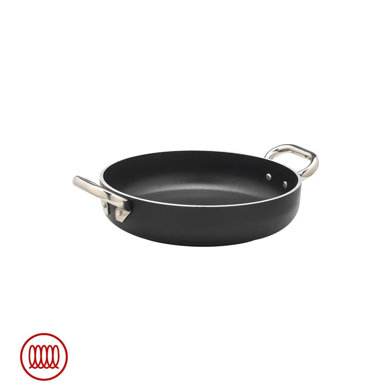 AlBlack Tegame Basso Induzione In Alluminio Antiaderente 5mm Con 2 Maniglie Inox