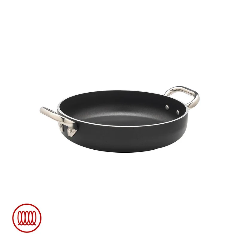 AlBlack Tegame Basso Induzione In Alluminio Antiaderente 5mm Con 2 Maniglie Inox