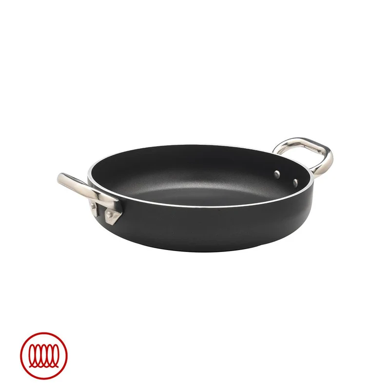 AlBlack Tegame Basso Induzione In Alluminio Antiaderente 5mm Con 2 Maniglie Inox