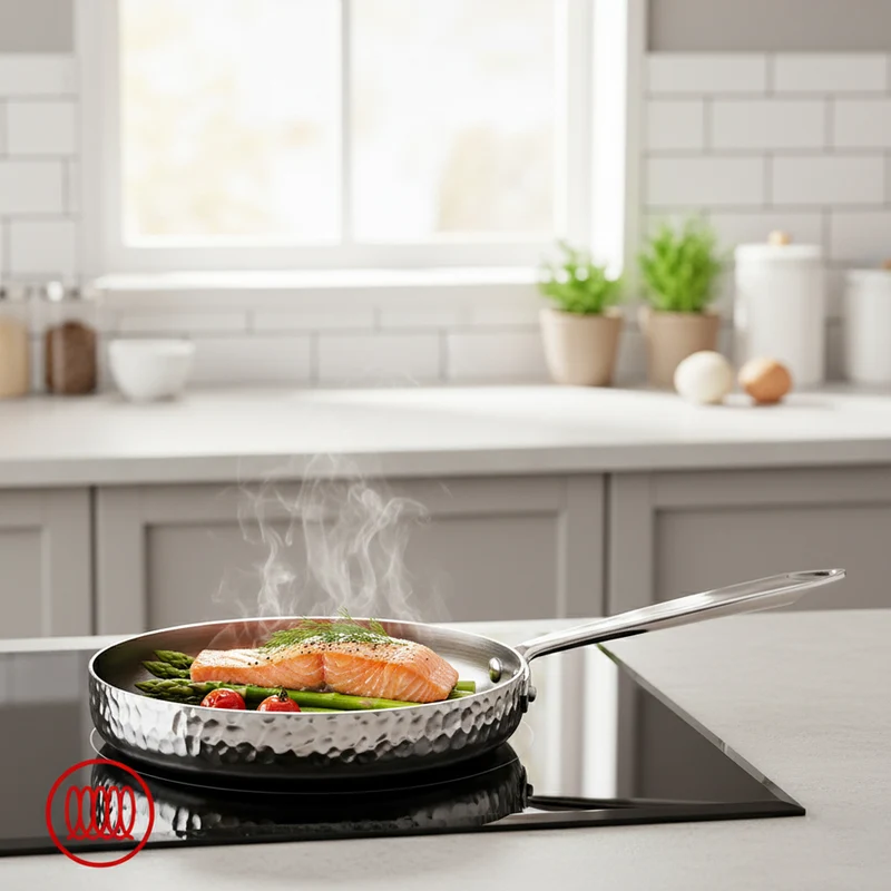 Alu-Inox 3-ply Padella Bassa Induzione Con Manico Tubolare In AluInox