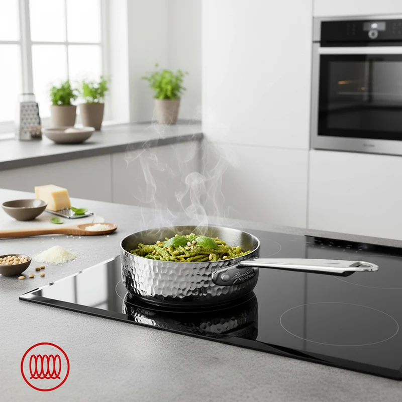 Alu-Inox 3-ply Casseruola Bassa Induzione Con Manico Tubolare In AluInox
