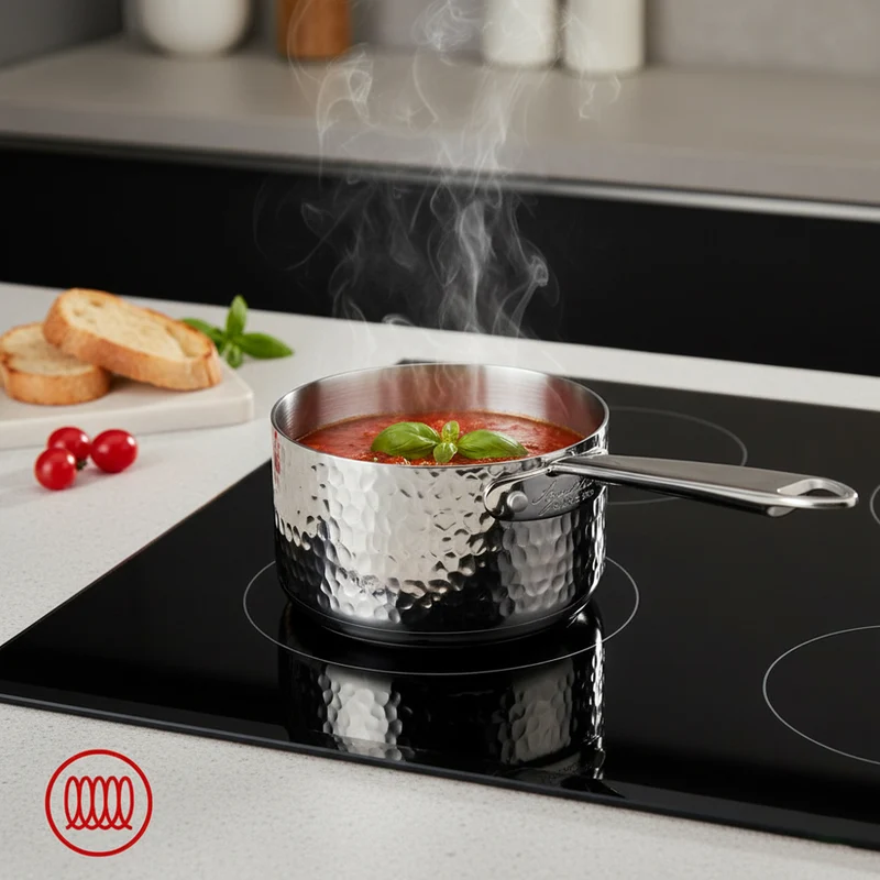Alu-Inox 3-ply Casseruola Alta Induzione Con Manico Tubolare In AluInox