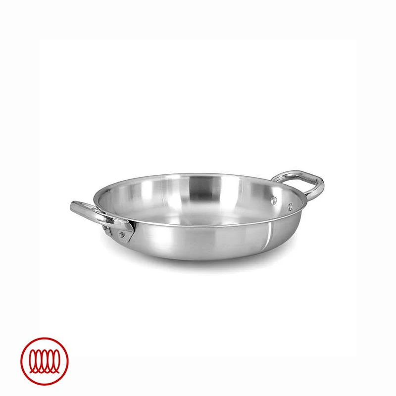 Alu-Inox 3-ply Tegame Basso Induzione Con Due Maniglie In AluInox