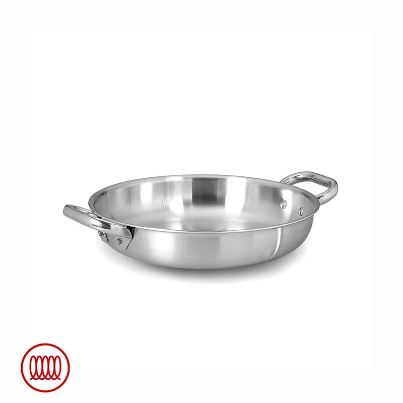 Alu-Inox 3-ply Tegame Basso Induzione Con Due Maniglie In AluInox