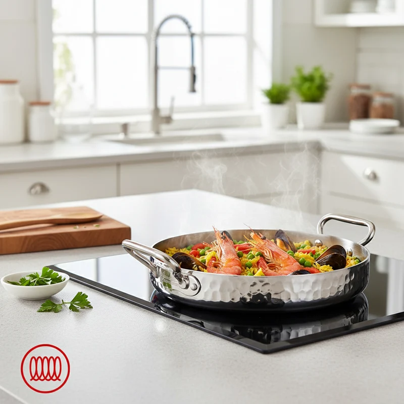 Alu-Inox 3-ply Tegame Basso Induzione Con Due Maniglie In AluInox
