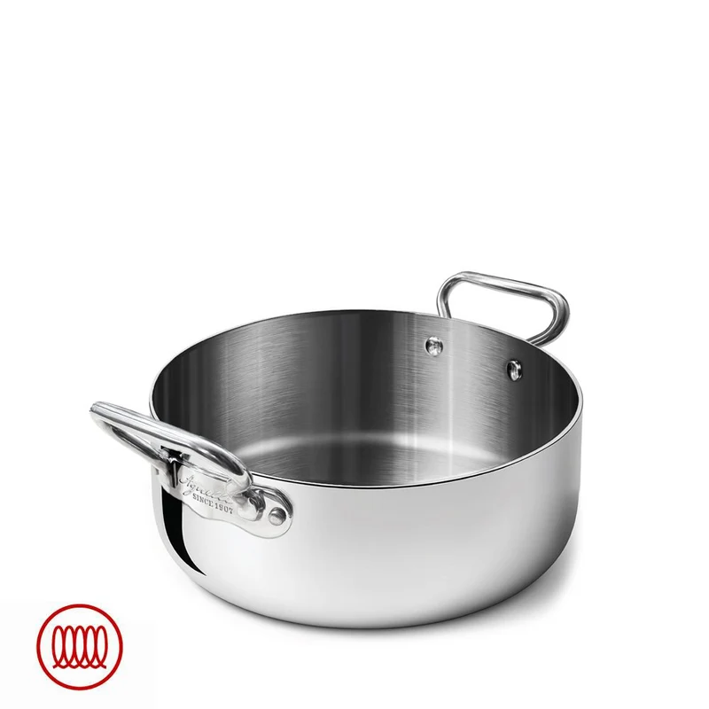 Alu-Inox 3-ply Casseruola Bassa Induzione Con Due Maniglie In AluInox