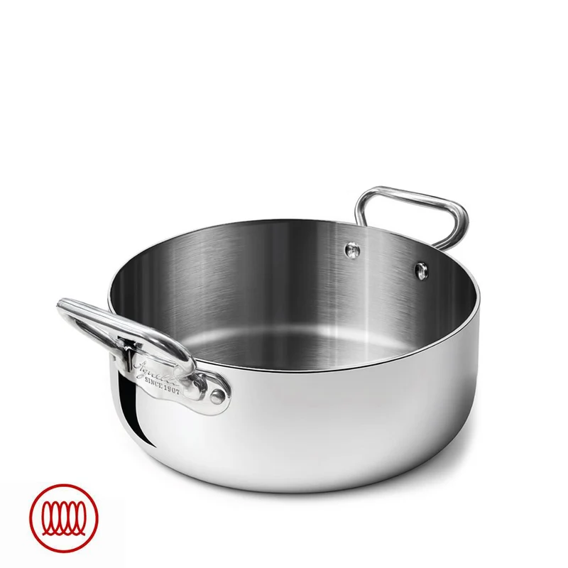 Alu-Inox 3-ply Casseruola Bassa Induzione Con Due Maniglie In AluInox