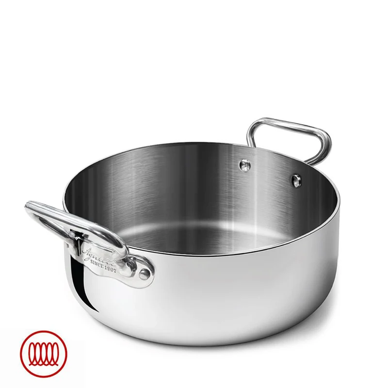 Alu-Inox 3-ply Casseruola Bassa Induzione Con Due Maniglie In AluInox