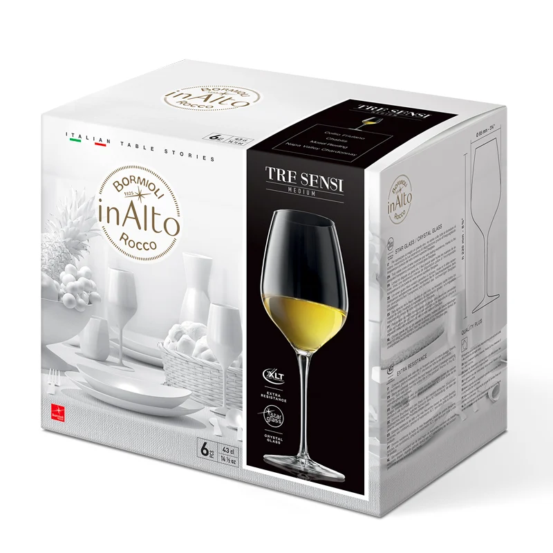 43 cl - InAlto Tre Sensi Calice Vino Bianco in Vetro - Set 6 Pezzi