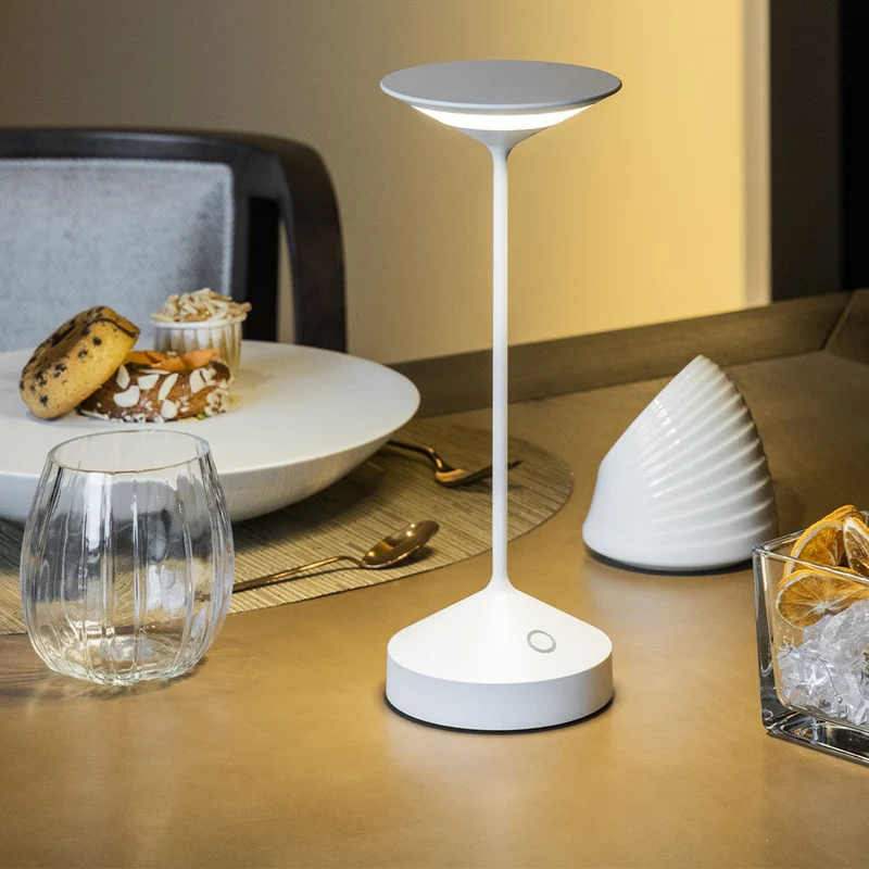 22 cm - Tempo Mini Lampada Da Tavolo Ricaricabile In Alluminio