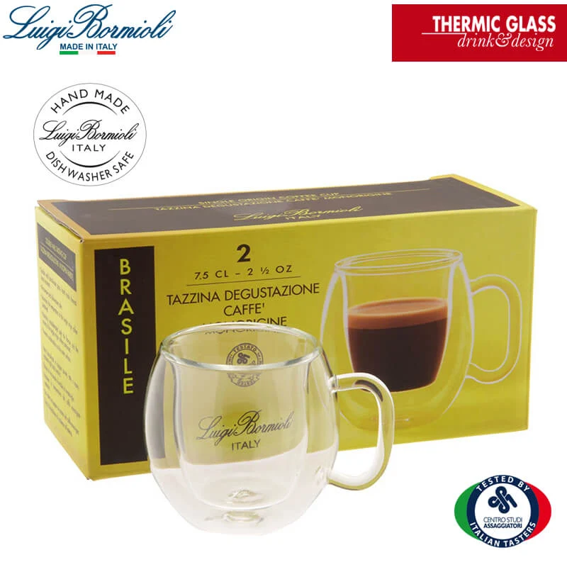7.5 cl - Thermic Glass Tazza Caffé Espresso Monorigine Brasile In Vetro Termico - Set 2 Pz