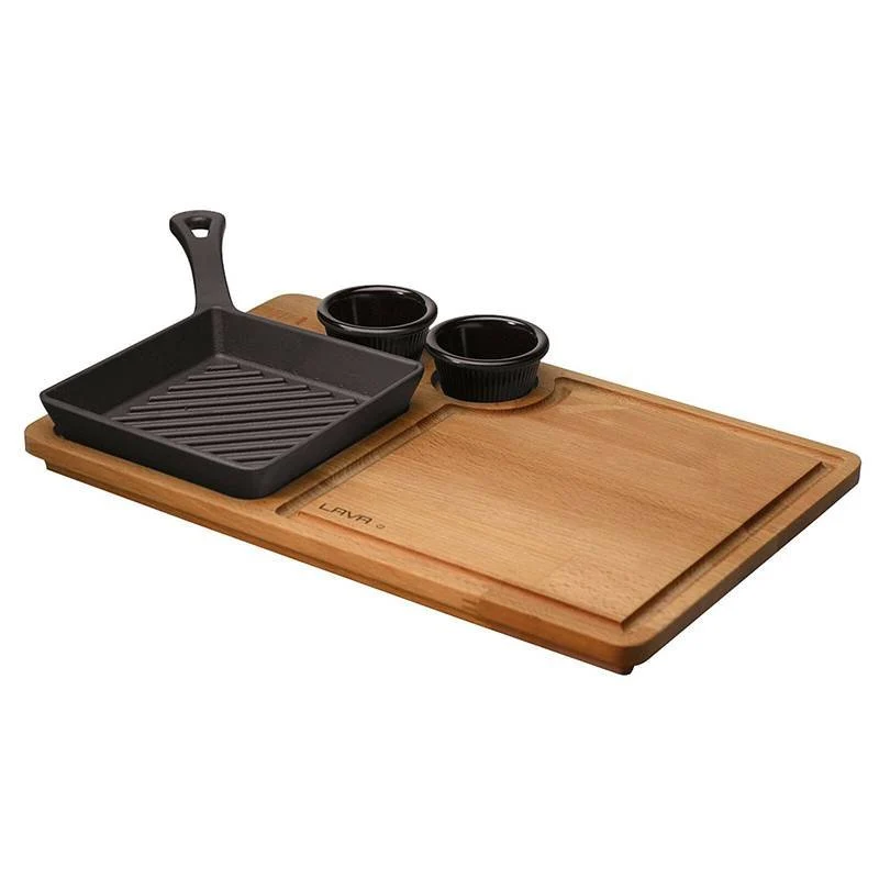 16x16 cm - Bistecchiera In Ghisa Con Supporto In Legno