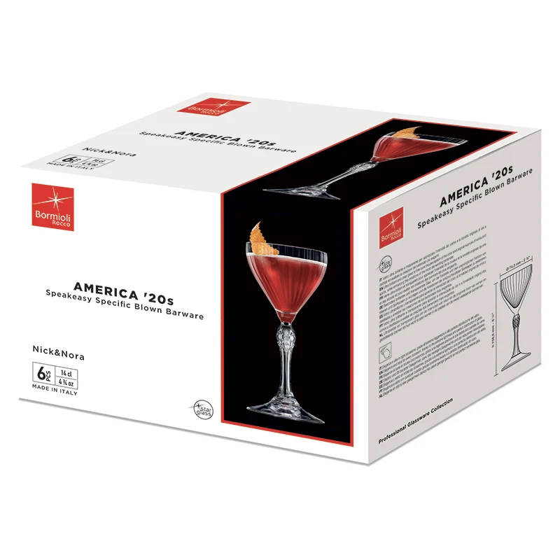 14 cl - America 20s Calice Nick & Nora In Vetro - Set 6 Pz