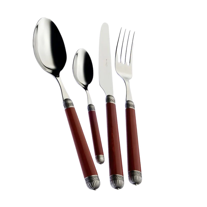 Dorico Servizio Posate Ghiera Argentata Acciaio Inox e ABS - Set 24 Pz