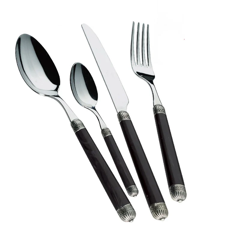 Dorico Servizio Posate Ghiera Argentata Acciaio Inox e ABS - Set 24 Pz