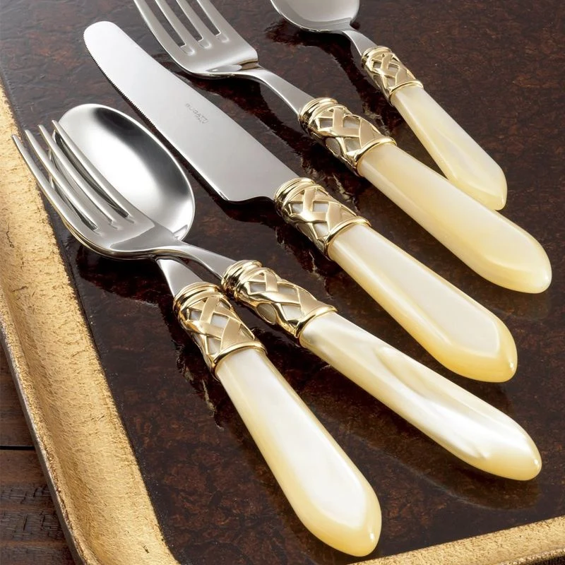 Aladdin Servizio Posate Ghiera Dorata Acciaio Inox e Acrilico - Set 24 Pz