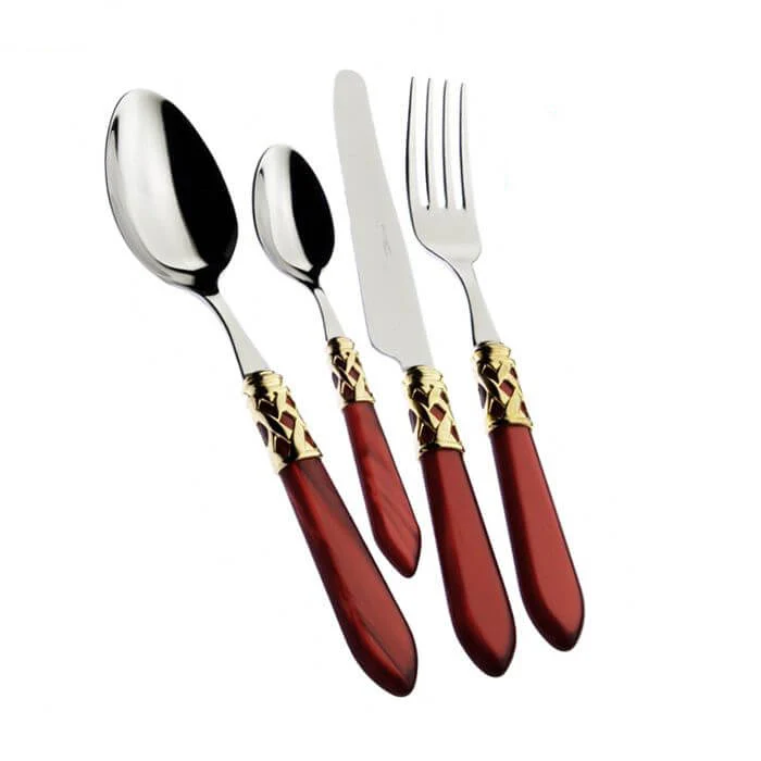 Aladdin Servizio Posate Ghiera Dorata Acciaio Inox e Acrilico - Set 24 Pz