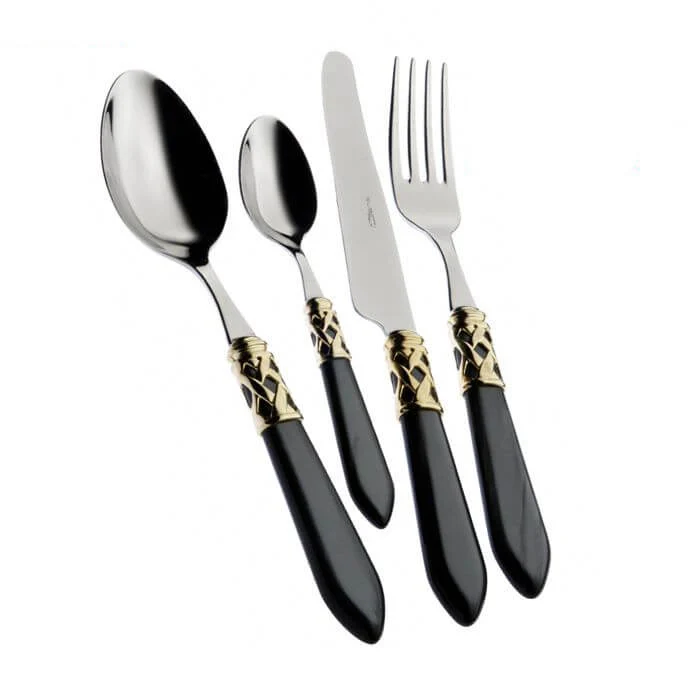 Aladdin Servizio Posate Ghiera Dorata Acciaio Inox e Acrilico - Set 24 Pz