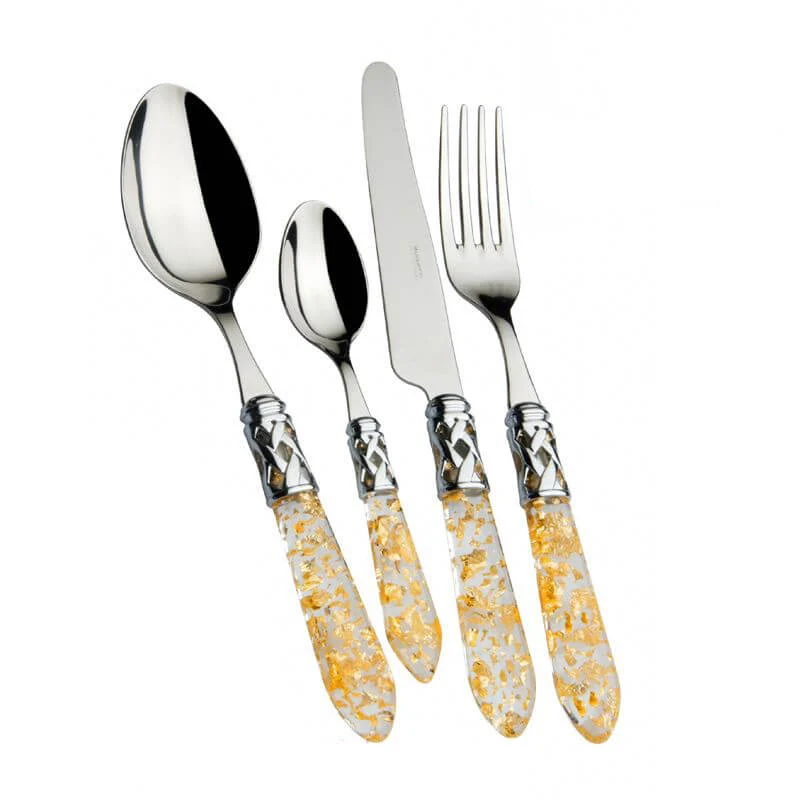 Aladdin Servizio Posate Ghiera Cromata Acciaio Inox e Acrilico - Set 24 Pz