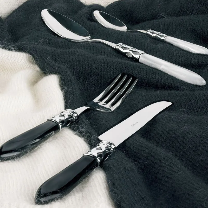 Aladdin Servizio Posate Ghiera Cromata Acciaio Inox e Acrilico - Set 24 Pz