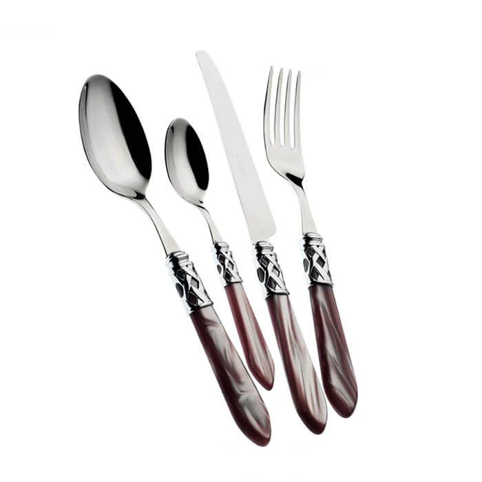 Aladdin Servizio Posate Ghiera Cromata Acciaio Inox e Acrilico - Set 24 Pz