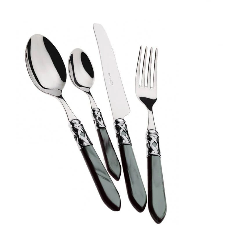 Aladdin Servizio Posate Ghiera Cromata Acciaio Inox e Acrilico - Set 24 Pz