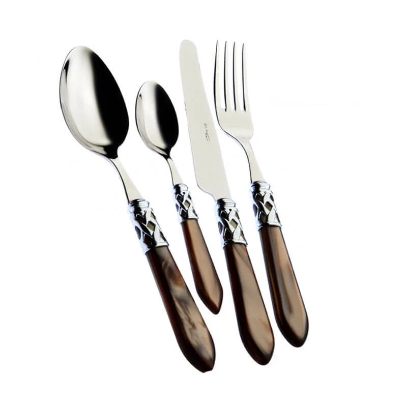 Aladdin Servizio Posate Ghiera Cromata Acciaio Inox e Acrilico - Set 24 Pz