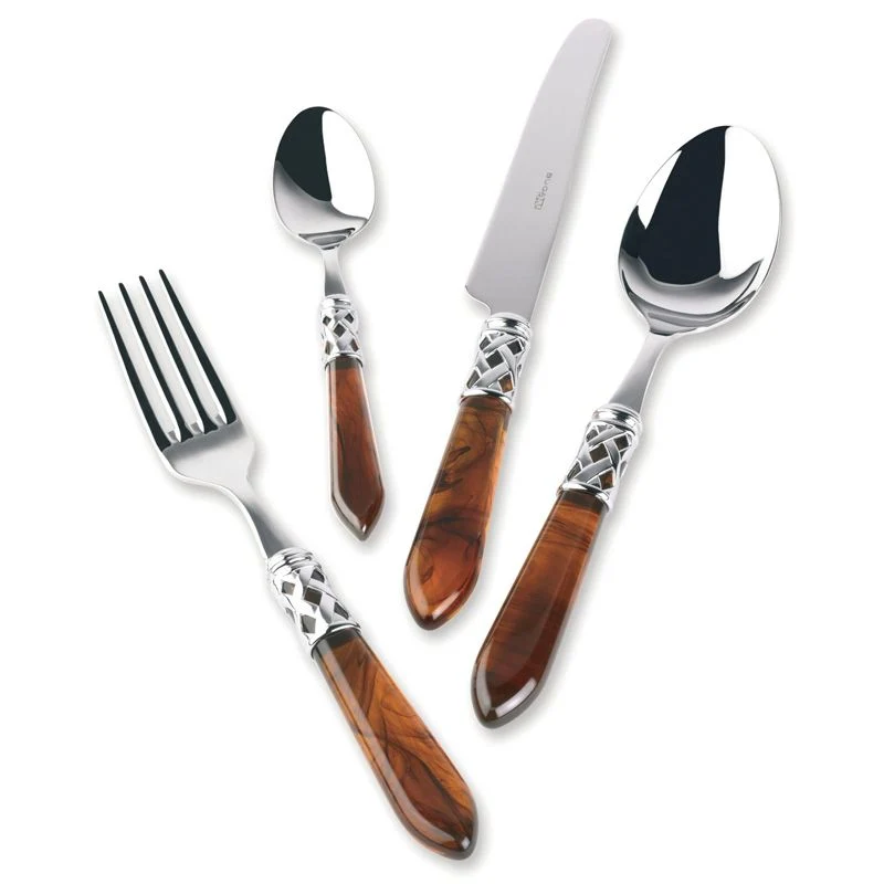 Aladdin Servizio Posate Ghiera Cromata Acciaio Inox e Acrilico - Set 24 Pz
