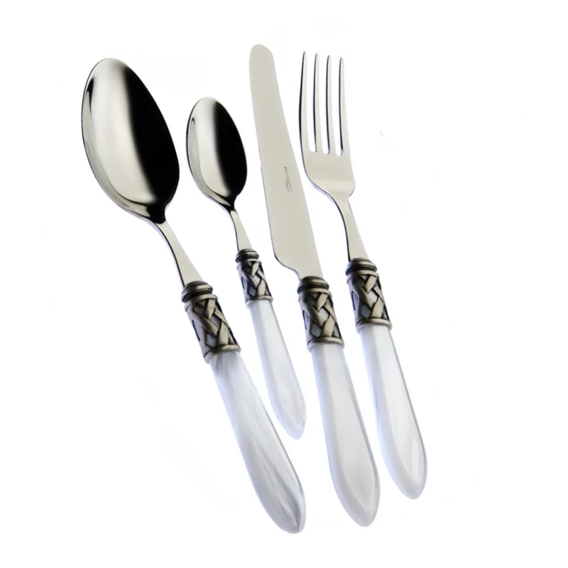 Aladdin Servizio Posate Ghiera Argentata Acciaio Inox e Acrilico - Set 24 Pz