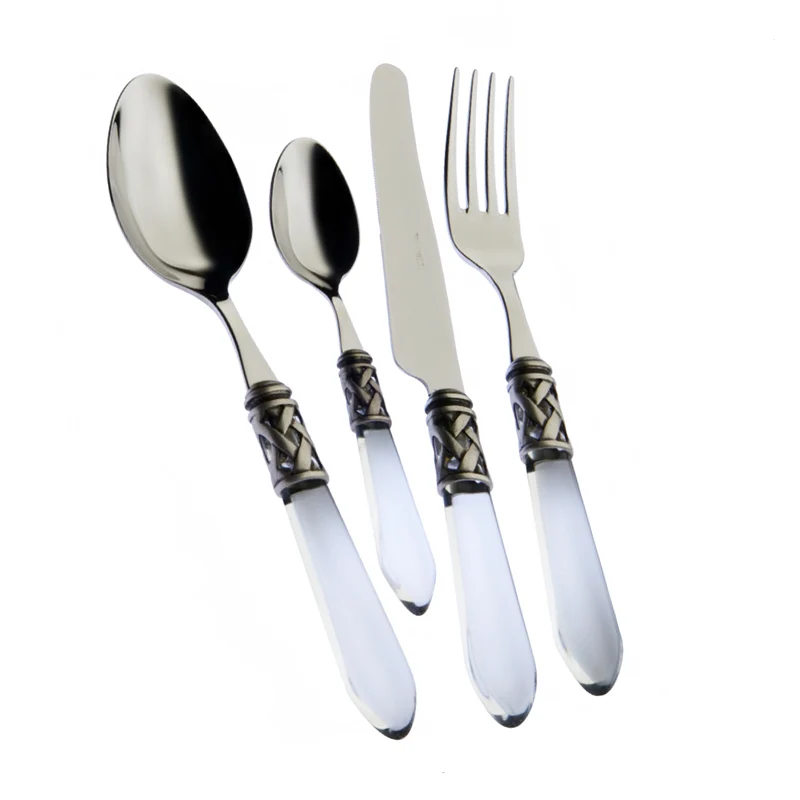 Aladdin Servizio Posate Ghiera Argentata Acciaio Inox e Acrilico - Set 24 Pz